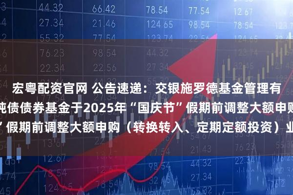 宏粤配资官网 公告速递：交银施罗德基金管理有限公司关于交银裕隆纯债债券基金于2025年“国庆节”假期前调整大额申购（转换转入、定期定额投资）业务限额